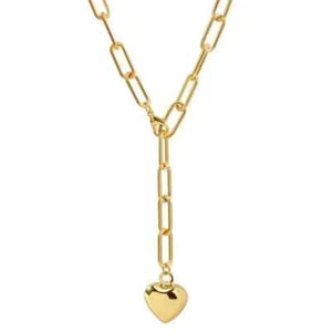 Heart Shaped Pendant Necklace - Y-Necklace Golden Toned Women's Fashion Gift - Picture 1 of 3
