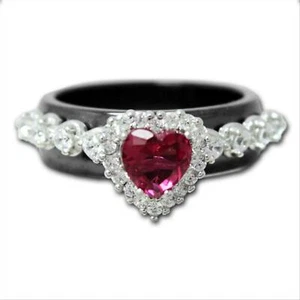 Anello da Donna in Ceramica Nera ARGCN14 con Pietra Cuore Rosso e Argento 925 - Picture 1 of 4