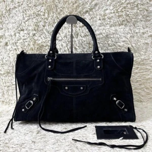 BALENCIAGA THE WORK Handbag Suede Black with Mirror Silver Hardware Tote Bag - Picture 1 of 16