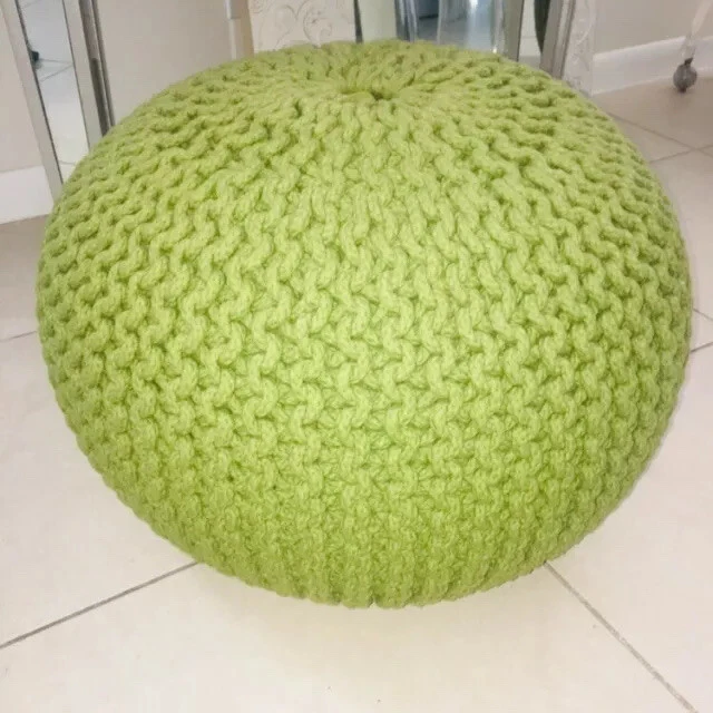 Puf tejido redondo verde otomano puf reposapiés taburete puf asiento de piso decoración Foto 1 de 4