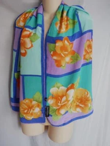 HALSTON FLORAL CREPE DE CHINE SILK SCARF 54x13" - Imagen 1 de 2