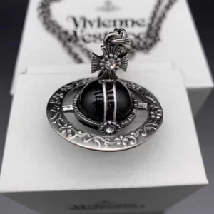 Vivienne Westwood Orb Large Japan Black Necklace Pendant Chain New in Box - Picture 1 of 11