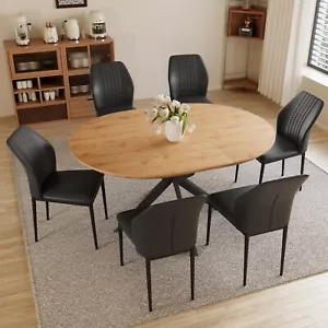 JieXi 43.2"-59.1" Extendable Dining Table Set with 6 Black Chairs - Picture 1 of 9