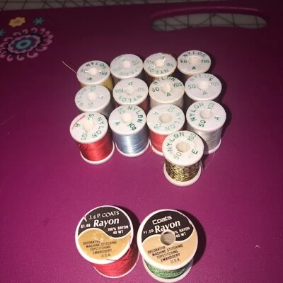 13 Small Spools Of Nylon And 2 Spools Of Rayon Thread - Image 1 of 4