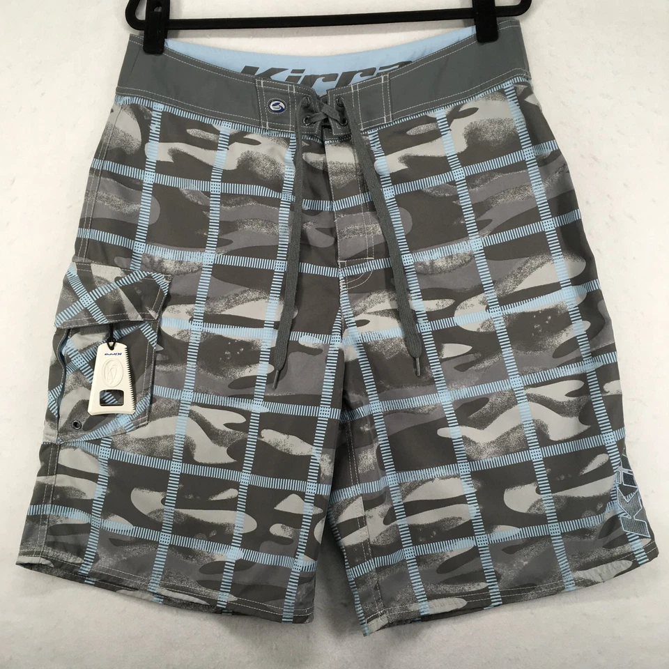 KIRRA 男式板短裤尺寸 34 格子迷彩开瓶器灰色内缝 10 — 第 1/4 张图片