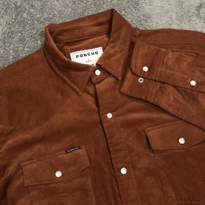 Poncho Micro Corduroy Shirt Mens L Slim Pearl Snap Fishing Hunting Western Brick - Picture 1 of 10
