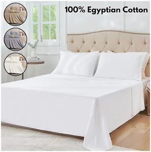 Cotton Flat Sheet 100% Egyptian Quality Bed Sheets Single Double King Super King - Picture 1 of 21