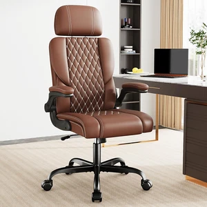Executive Leather Office Chair, Comfy Desk Chair with Adjustable Headrest & Flip - Picture 1 of 6
