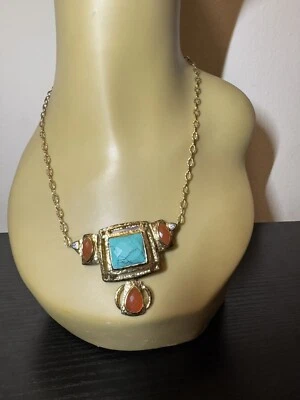 Melinda Maria  Necklace Gold Plated Turquoise Carnelian White CZ - Image 1 of 4