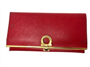 Authentische Salvatore Ferragamo rote Saffiano-Leder-Geldbörse Gancini Continental - Bild 1 von 23