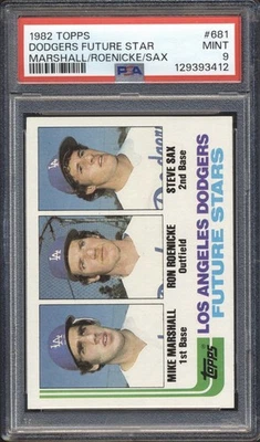 1982 Topps Baseball Dodgers Rookies Sax/Roenicke/Marshall #681 PSA 9 como nuevo Foto 1 de 4