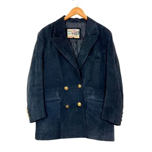 Vintage Atlantic Beach Black Suede Blazer Jacket Double Breasted Gold Buttons - Picture 1 of 11
