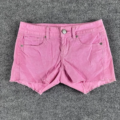 Shorts curto feminino American Eagle tamanho 2 veludo rosa sólido corte elástico - Imagem 1 de 4