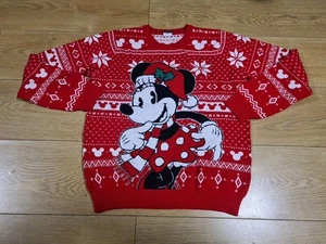 Womens Medium Xmas Knit Jumper Mini Mouse Disney Red (24) - Picture 1 of 5