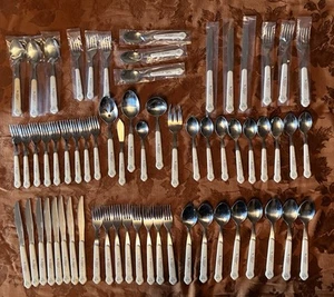 Pfaltzgraff Stainless Silverware 63 pc Tea Rose Flatware Includes Serving Set - Picture 1 of 24