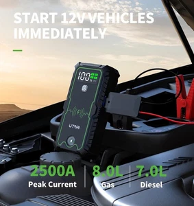 Avviatore a Salto Power Bank 2500A 12V Caricabatterie Portatile Auto Booster Avviatore Batteria - Foto 1 di 20