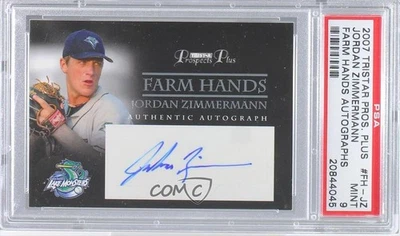 2007 Prospects Plus Farm Hands подлинный Jordan Zimmermann PSA 9 как новый с автографом - Изображение 1 из 2