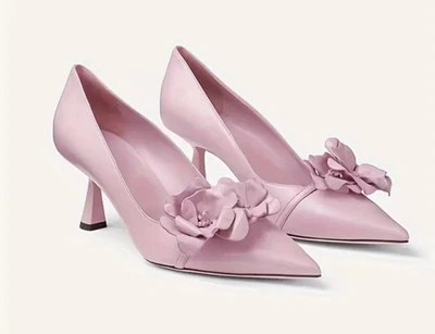 Zapatos de salón con flores de tacón de gatito con punta rosa talla 10 para mujer Foto 1 de 4