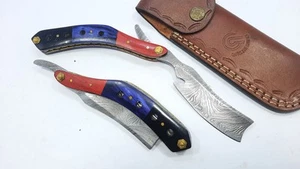 Damascus Steel Straight Razor fixed Blade Color Wood, Buffalo Horn Handle wit... - Picture 1 of 8