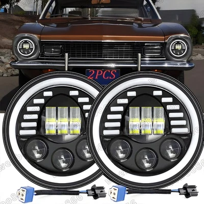 Par de faros LED halo de 7 pulgadas luces de señal de giro aptos para Ford Maverick 1972-1977 Foto 1 de 4