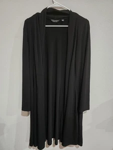 Susan Graver Liquid Knit Cardigan Plus 2X Black Long Open Front - Picture 1 of 7