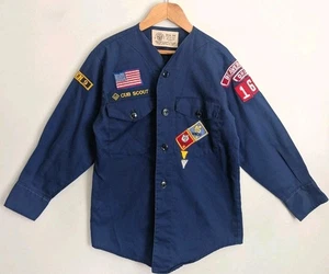 Vintage 70s CUB SCOUTS BSA Uniform Shirt Blue Button Up Patches USA Made Ohio OH - Picture 1 of 14
