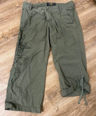 Женские армейские зеленые укороченные регулируемые капри с цветочным принтом Lucky Brand размер 10/30 - Изображение 1 из 4