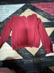 Red Ribbed Long Sleeve Top with Adjustable Hem Tie - Picture 1 of 1