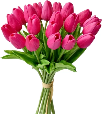 Hot Pink Artificial Tulips - 20 Stems Faux Flowers for Wedding & Home Decor - Image 1 of 4
