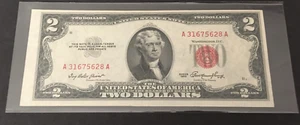 1953 $2.00 TWO DOLLAR RED SEAL NOTE almost uncirculated Miscut wide left margin - Picture 1 of 2