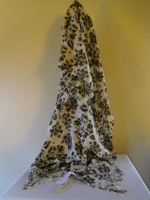 全新 Tommy Bahama 100% 羊绒花卉豹纹围巾(骆驼) — 第 1/4 张图片