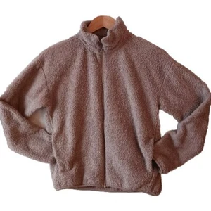 Uniqlo Sherpa Brown Tan Crop Zip Up Jacket Women’s Sz Small Winter Cozy Comfy - Picture 1 of 8