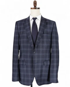 Hugo Boss The Smith 5 Sport Coat 42L Blue Plaid Wool Cashmere Elbow Patches - Picture 1 of 17