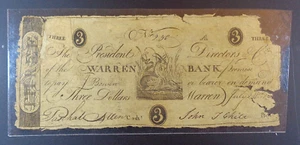18??? Warren, RI - Banknot 3 $ Warren. - Zdjęcie 1 z 2