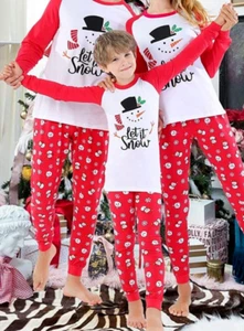 Cotton Pajama Top Pants Set Holiday Red/White Let It Snow Kids Size 16 - 1 Pair - Picture 1 of 2