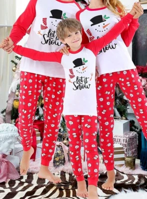 Cotton Pajama Top Pants Set Holiday Red/White Let It Snow 1 Pair - Kids Size 16 - Image 1 of 2