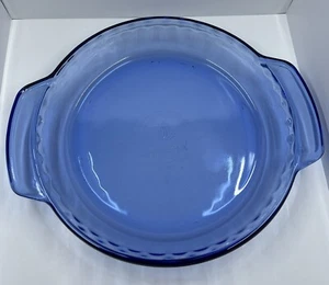 Anchor Hocking Glass Cobalt Blue Fluted Edge Pie Plate 9 Inch Pan - Picture 1 of 10