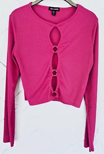 QED London Designer Top Fuchsia Pink UK 12 Features Silver Effect Loops VGC - Picture 1 of 4
