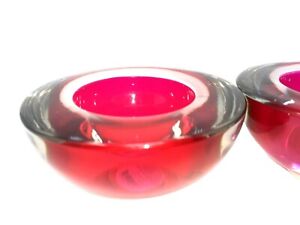 Hot Pink Votives Flashed Glass Heavy Thick Votive Candle Holders Set 3.5"Wx2"T