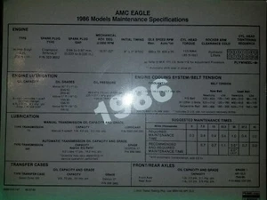 1986 AMC Maintenance Specifications Eagle - Bild 1 von 1
