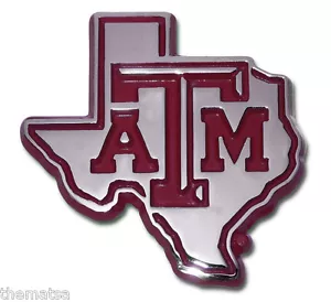 TEXAS A&M 3" STATE SHAPE  USA MADE CAR CHROME EMBLEM MEDALLION - Picture 1 of 1