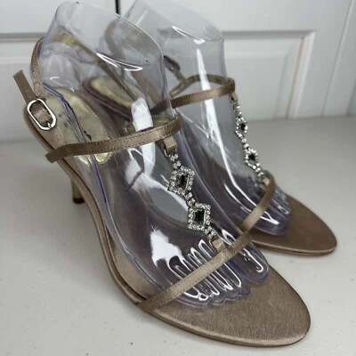 Sandalias de tacón Nina para mujer doradas de bronce talla 9,5 adornadas con tiras graduación boda Foto 1 de 4