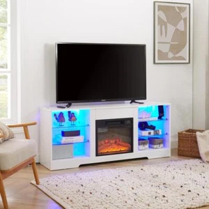 TV Stand Electric Fireplace, 3D Fireplace TV Stand for TV up to 62", White - Picture 1 of 13