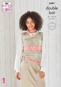 King Cole 5697 Knitting Pattern Womens Round and V Neck Tank Tops in Fjord DK - Picture 1 of 1