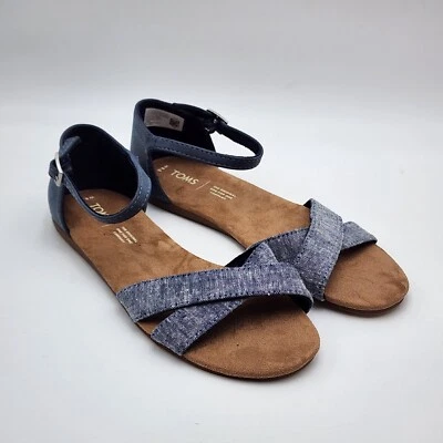 Sandalias planas Toms azules de lona con correa al tobillo para mujer 8,5 de mezclilla nuevas Foto 1 de 4
