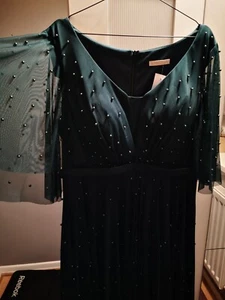 Green Beaded Maxi Dress with sleeves size 48 new with tag elegant party - Picture 1 of 6