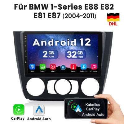 Carplay 2+32G Android 12 9”Autoradio Für BMW 1er E81 E87 2004-2011 GPS Navi DAB+ - Bild 1 von 4
