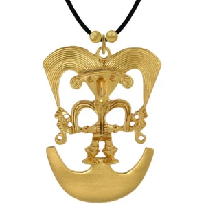 Collier pendentif chaman oiseau précolombien 24k GP | De l'autre côté de la flaque d'eau - Photo 1/3