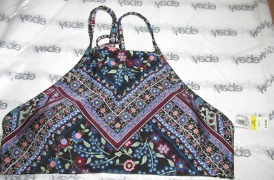 No Boundaries Juniors Black Floral Lined Racerback Swimsuit Top Size L (11/13) - Image 1 of 4