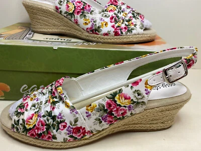 Sandálias anabela ajustável Easy Street Super Flex branco floral sapatos femininos 8,5 M - Imagem 1 de 4